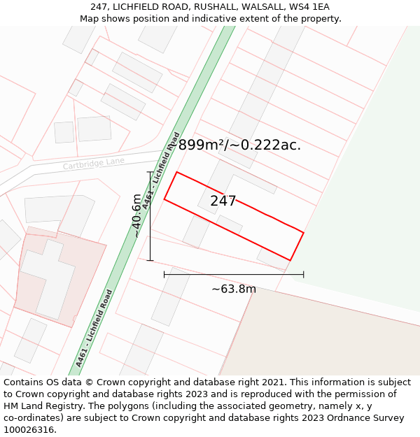 247, LICHFIELD ROAD, RUSHALL, WALSALL, WS4 1EA: Plot and title map