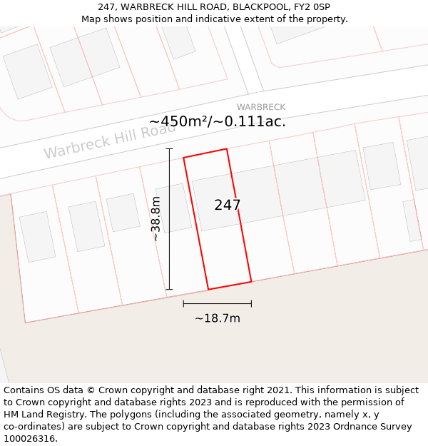 247, WARBRECK HILL ROAD, BLACKPOOL, FY2 0SP: Plot and title map