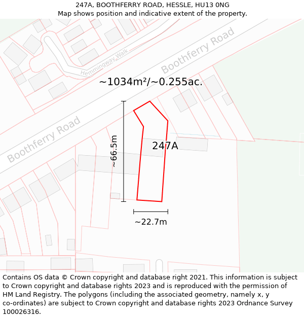 247A, BOOTHFERRY ROAD, HESSLE, HU13 0NG: Plot and title map