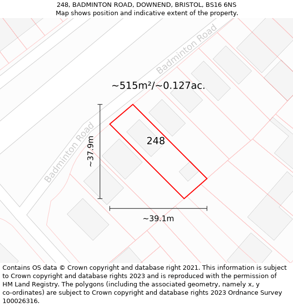 248, BADMINTON ROAD, DOWNEND, BRISTOL, BS16 6NS: Plot and title map