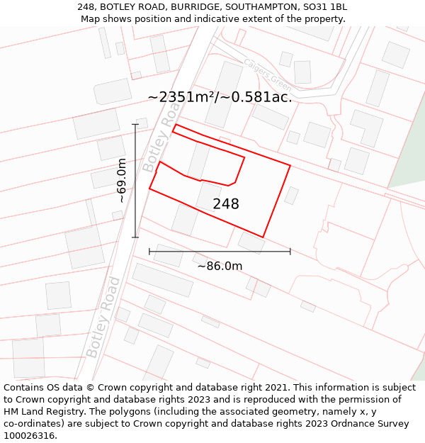 248, BOTLEY ROAD, BURRIDGE, SOUTHAMPTON, SO31 1BL: Plot and title map