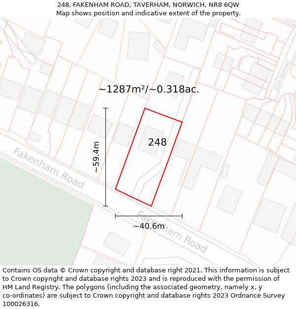 248, FAKENHAM ROAD, TAVERHAM, NORWICH, NR8 6QW: Plot and title map