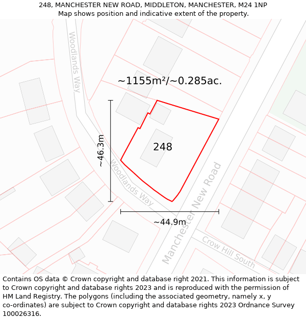 248, MANCHESTER NEW ROAD, MIDDLETON, MANCHESTER, M24 1NP: Plot and title map