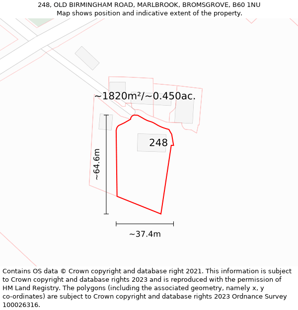 248, OLD BIRMINGHAM ROAD, MARLBROOK, BROMSGROVE, B60 1NU: Plot and title map