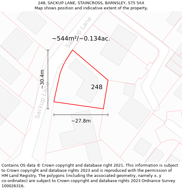 248, SACKUP LANE, STAINCROSS, BARNSLEY, S75 5AX: Plot and title map