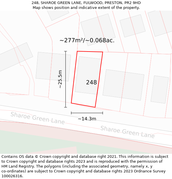 248, SHAROE GREEN LANE, FULWOOD, PRESTON, PR2 9HD: Plot and title map