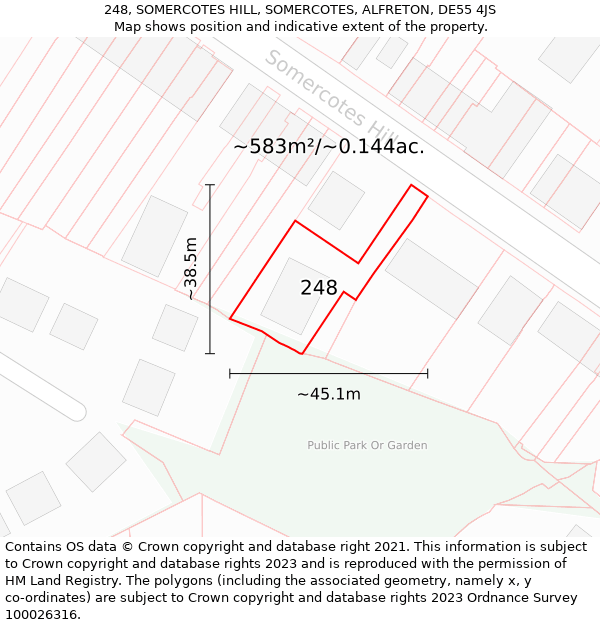 248, SOMERCOTES HILL, SOMERCOTES, ALFRETON, DE55 4JS: Plot and title map