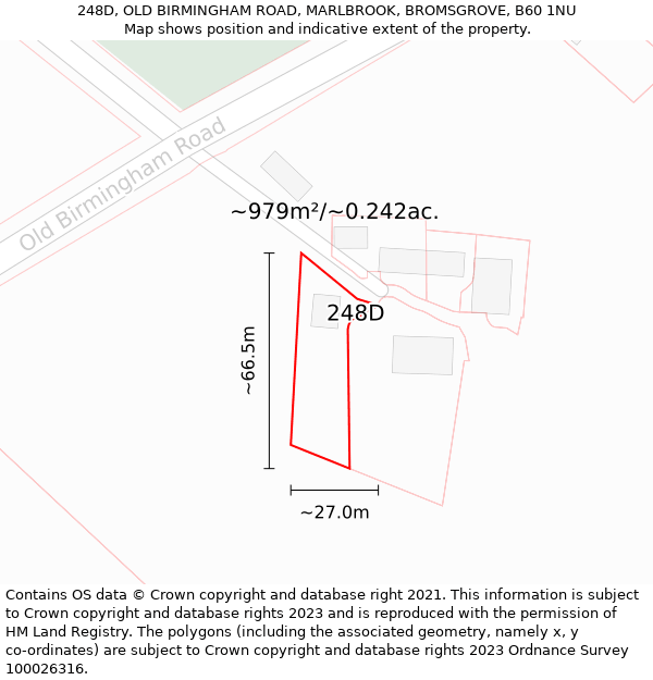 248D, OLD BIRMINGHAM ROAD, MARLBROOK, BROMSGROVE, B60 1NU: Plot and title map