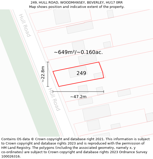 249, HULL ROAD, WOODMANSEY, BEVERLEY, HU17 0RR: Plot and title map
