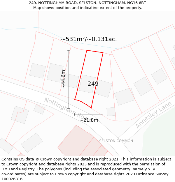 249, NOTTINGHAM ROAD, SELSTON, NOTTINGHAM, NG16 6BT: Plot and title map