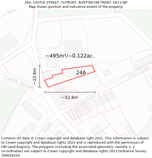 24A, CASTLE STREET, TUTBURY, BURTON-ON-TRENT, DE13 9JF: Plot and title map