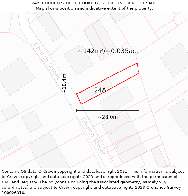 24A, CHURCH STREET, ROOKERY, STOKE-ON-TRENT, ST7 4RS: Plot and title map