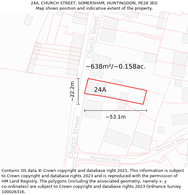 24A, CHURCH STREET, SOMERSHAM, HUNTINGDON, PE28 3EG: Plot and title map