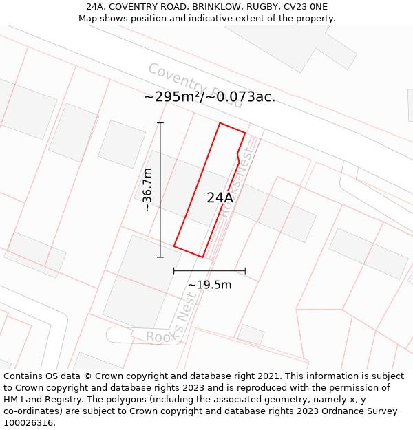 24A, COVENTRY ROAD, BRINKLOW, RUGBY, CV23 0NE: Plot and title map