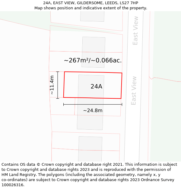 24A, EAST VIEW, GILDERSOME, LEEDS, LS27 7HP: Plot and title map