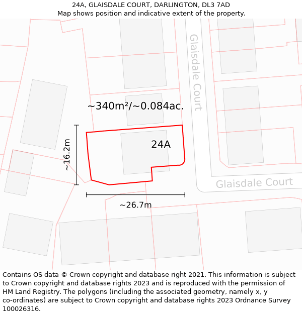 24A, GLAISDALE COURT, DARLINGTON, DL3 7AD: Plot and title map