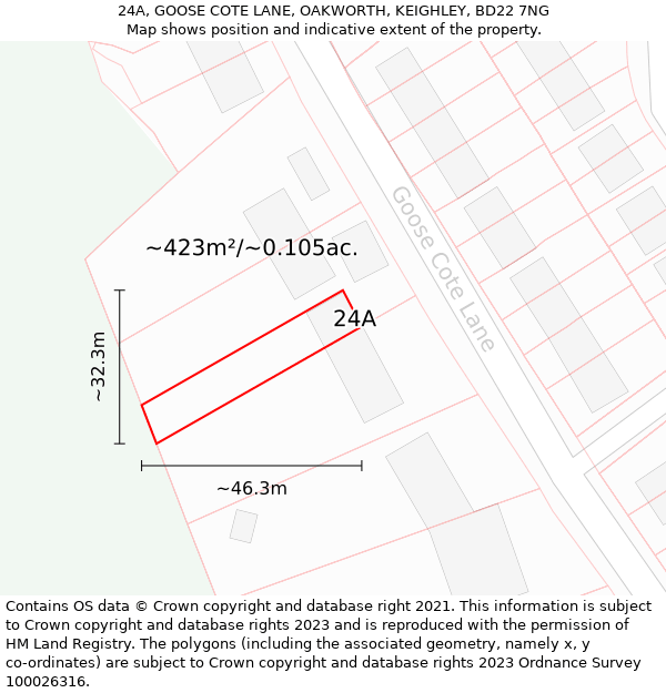 24A, GOOSE COTE LANE, OAKWORTH, KEIGHLEY, BD22 7NG: Plot and title map