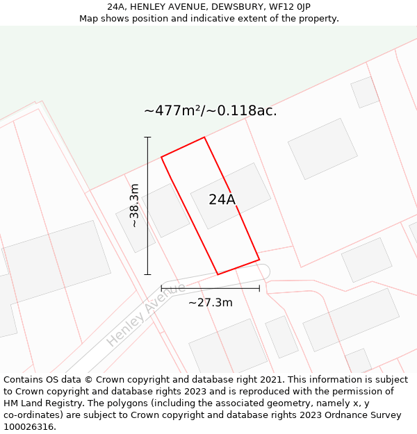 24A, HENLEY AVENUE, DEWSBURY, WF12 0JP: Plot and title map