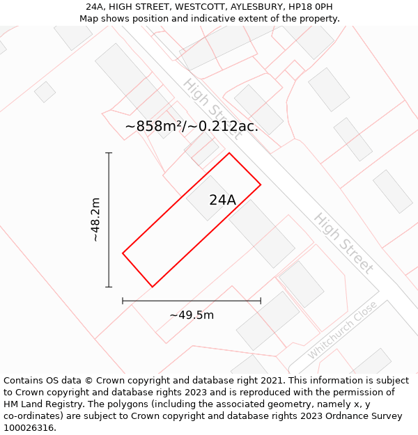 24A, HIGH STREET, WESTCOTT, AYLESBURY, HP18 0PH: Plot and title map