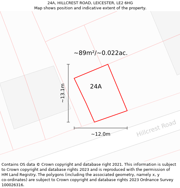 24A, HILLCREST ROAD, LEICESTER, LE2 6HG: Plot and title map