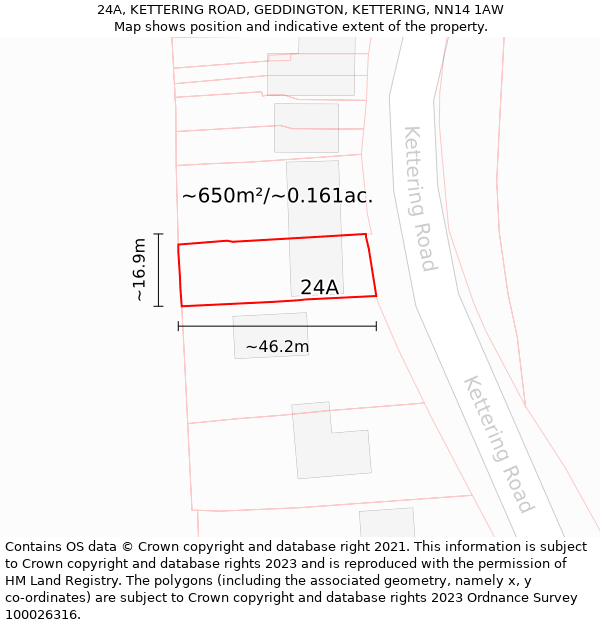 24A, KETTERING ROAD, GEDDINGTON, KETTERING, NN14 1AW: Plot and title map