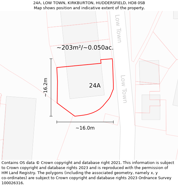 24A, LOW TOWN, KIRKBURTON, HUDDERSFIELD, HD8 0SB: Plot and title map