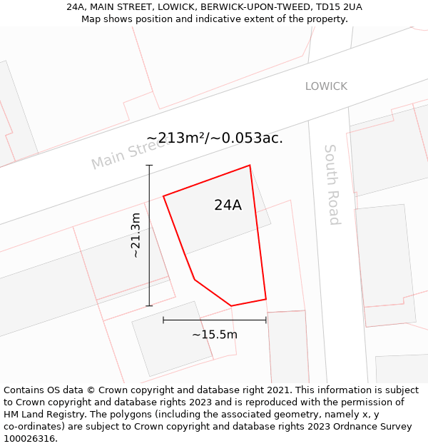 24A, MAIN STREET, LOWICK, BERWICK-UPON-TWEED, TD15 2UA: Plot and title map