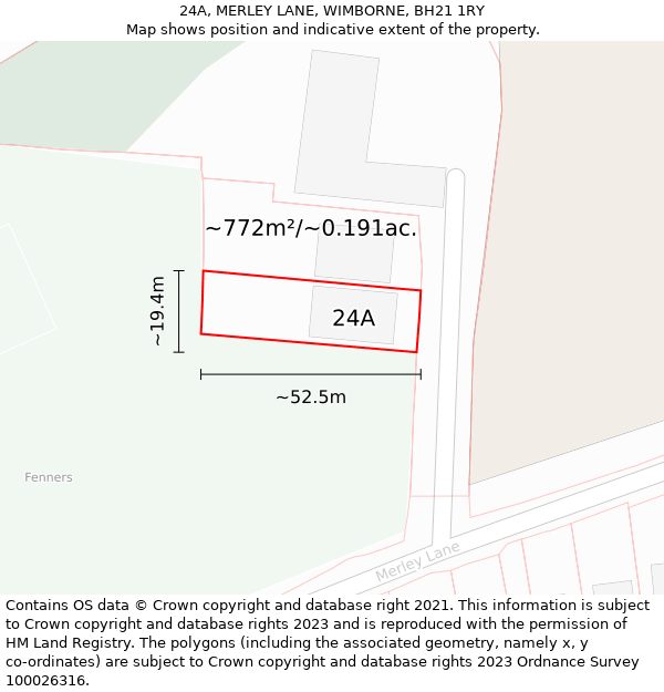 24A, MERLEY LANE, WIMBORNE, BH21 1RY: Plot and title map