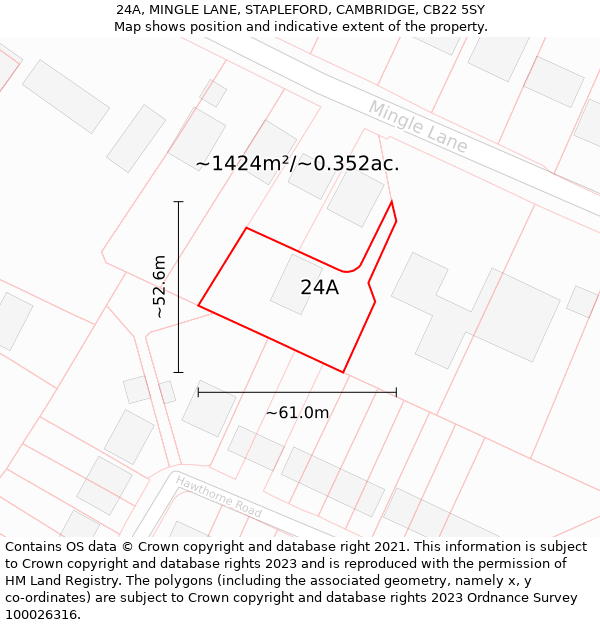 24A, MINGLE LANE, STAPLEFORD, CAMBRIDGE, CB22 5SY: Plot and title map