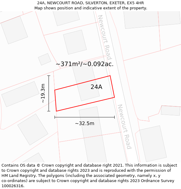 24A, NEWCOURT ROAD, SILVERTON, EXETER, EX5 4HR: Plot and title map