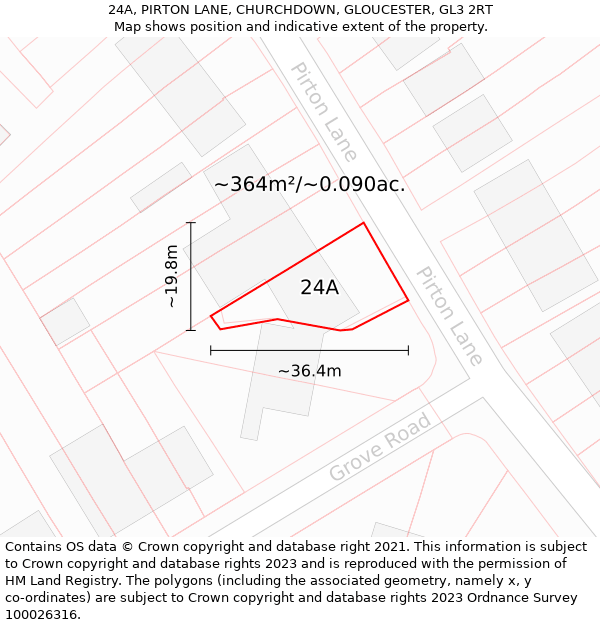 24A, PIRTON LANE, CHURCHDOWN, GLOUCESTER, GL3 2RT: Plot and title map