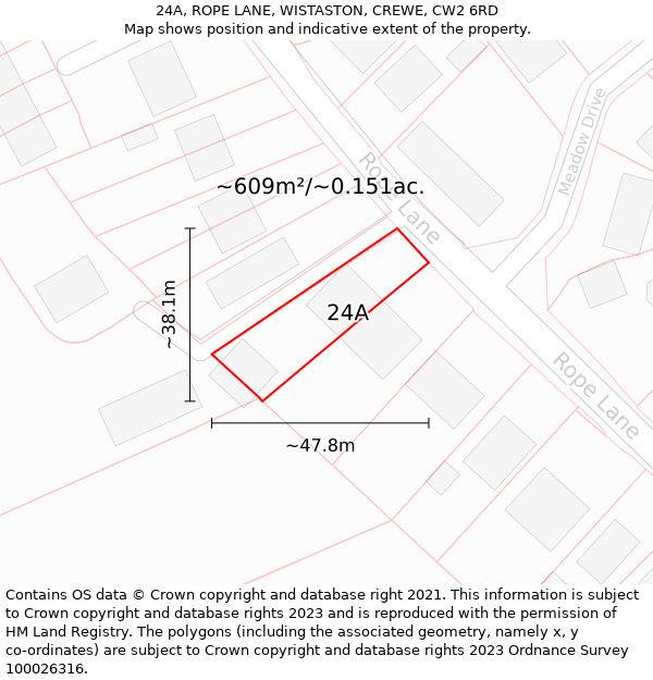 24A, ROPE LANE, WISTASTON, CREWE, CW2 6RD: Plot and title map