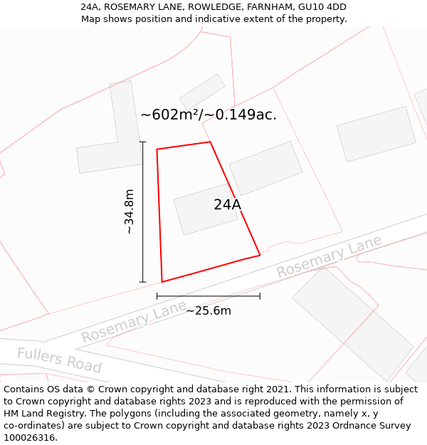 24A, ROSEMARY LANE, ROWLEDGE, FARNHAM, GU10 4DD: Plot and title map