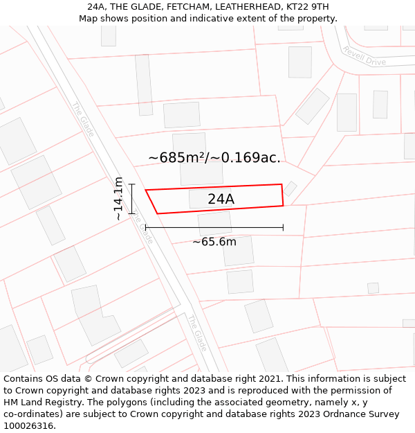 24A, THE GLADE, FETCHAM, LEATHERHEAD, KT22 9TH: Plot and title map