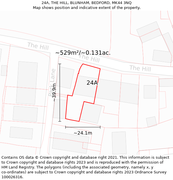 24A, THE HILL, BLUNHAM, BEDFORD, MK44 3NQ: Plot and title map