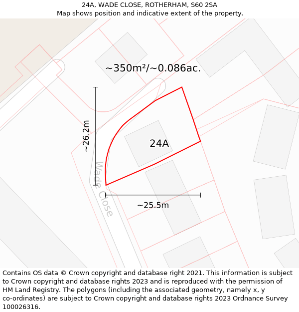 24A, WADE CLOSE, ROTHERHAM, S60 2SA: Plot and title map