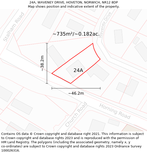 24A, WAVENEY DRIVE, HOVETON, NORWICH, NR12 8DP: Plot and title map