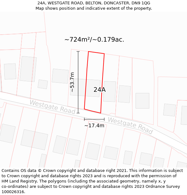 24A, WESTGATE ROAD, BELTON, DONCASTER, DN9 1QG: Plot and title map