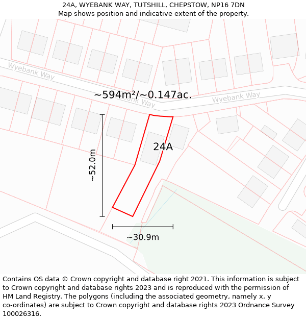 24A, WYEBANK WAY, TUTSHILL, CHEPSTOW, NP16 7DN: Plot and title map