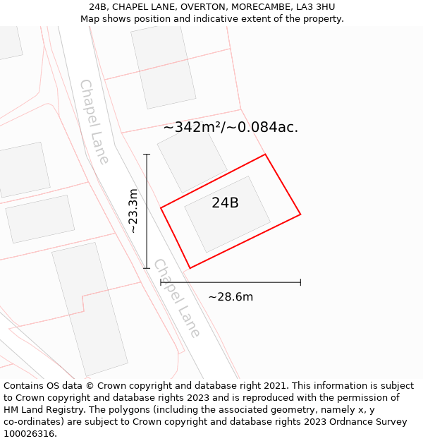 24B, CHAPEL LANE, OVERTON, MORECAMBE, LA3 3HU: Plot and title map