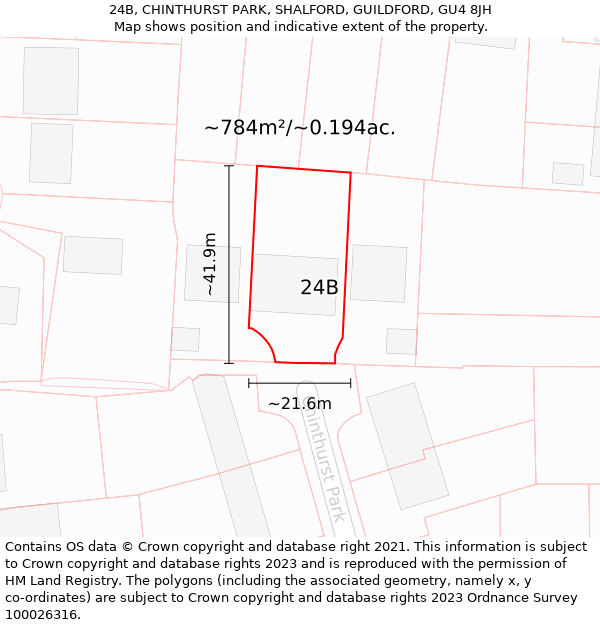 24B, CHINTHURST PARK, SHALFORD, GUILDFORD, GU4 8JH: Plot and title map