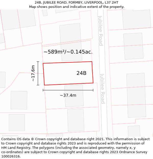 24B, JUBILEE ROAD, FORMBY, LIVERPOOL, L37 2HT: Plot and title map