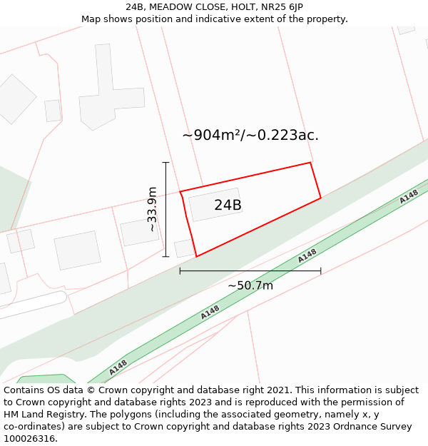 24B, MEADOW CLOSE, HOLT, NR25 6JP: Plot and title map