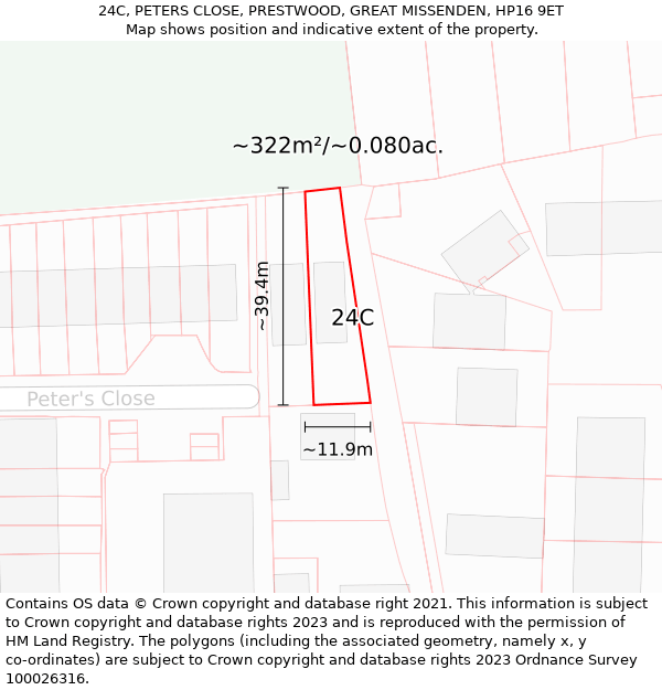 24C, PETERS CLOSE, PRESTWOOD, GREAT MISSENDEN, HP16 9ET: Plot and title map