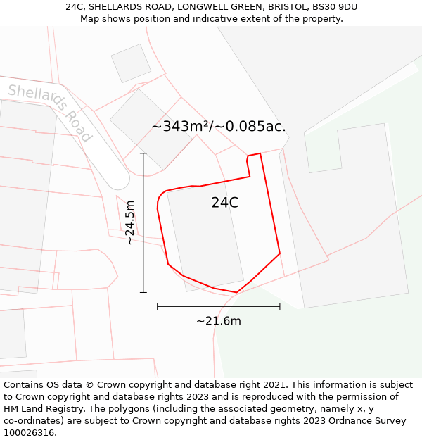 24C, SHELLARDS ROAD, LONGWELL GREEN, BRISTOL, BS30 9DU: Plot and title map