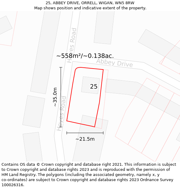 25, ABBEY DRIVE, ORRELL, WIGAN, WN5 8RW: Plot and title map