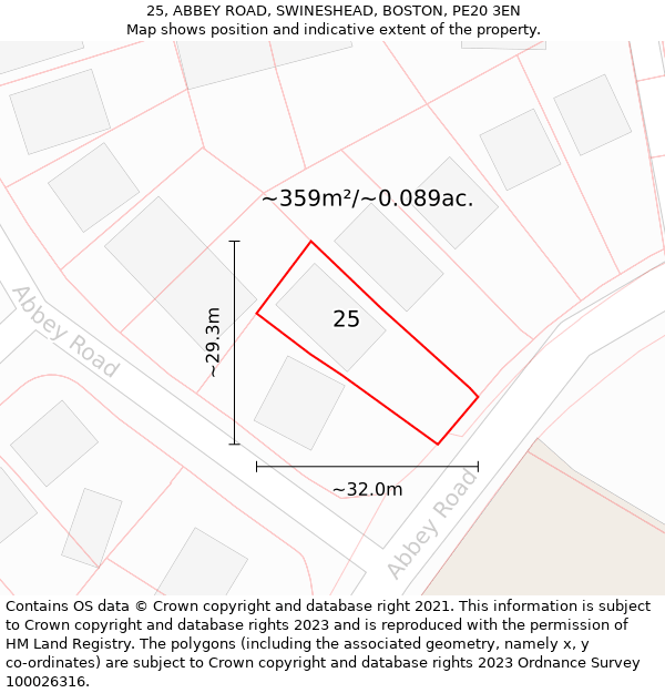 25, ABBEY ROAD, SWINESHEAD, BOSTON, PE20 3EN: Plot and title map