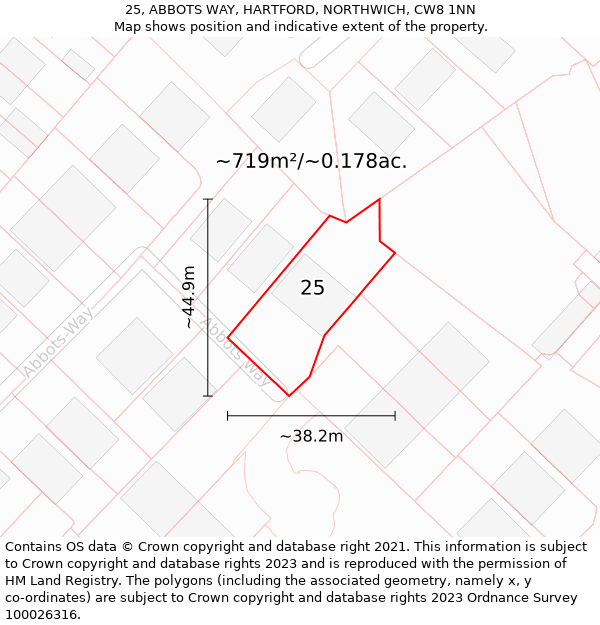 25, ABBOTS WAY, HARTFORD, NORTHWICH, CW8 1NN: Plot and title map