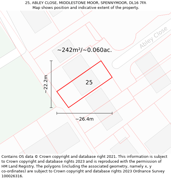 25, ABLEY CLOSE, MIDDLESTONE MOOR, SPENNYMOOR, DL16 7FA: Plot and title map