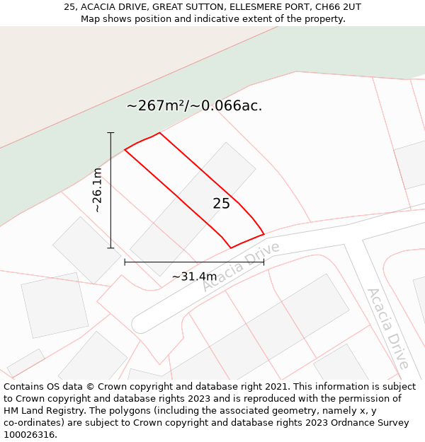 25, ACACIA DRIVE, GREAT SUTTON, ELLESMERE PORT, CH66 2UT: Plot and title map